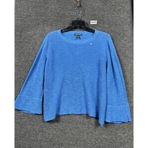 Eileen Fisher Knit Organic Linen Cotton Blend Slub Sweater Womens Size L Blue